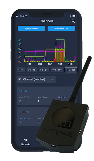 Wi-Spy Air device and Air Viewer app on iPhone